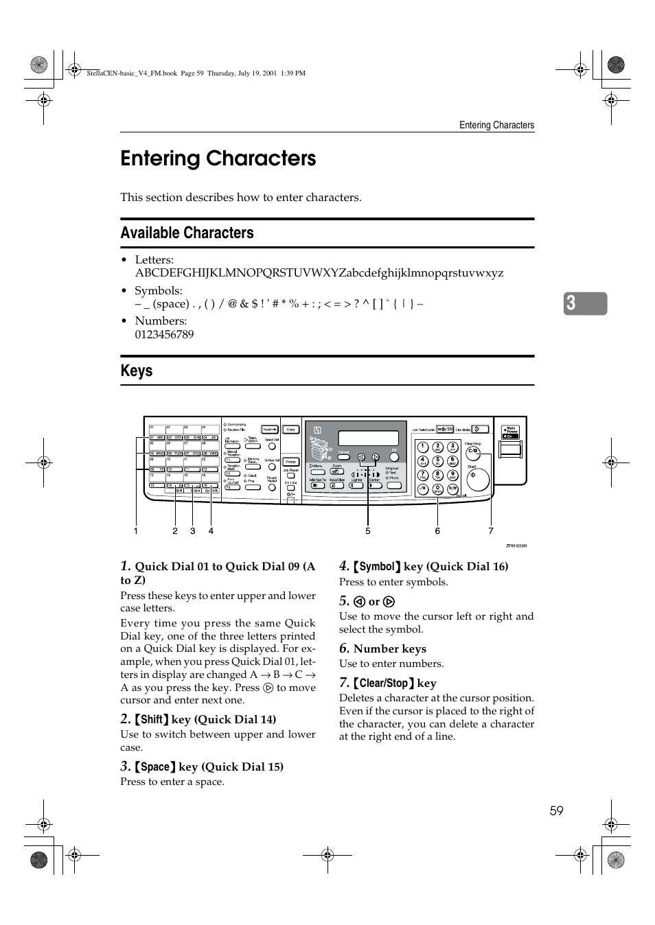 Entering characters, 3entering characters, Available characters | Keys | Dixon Aficio 1515 User Manual | Page 1010 / 1171