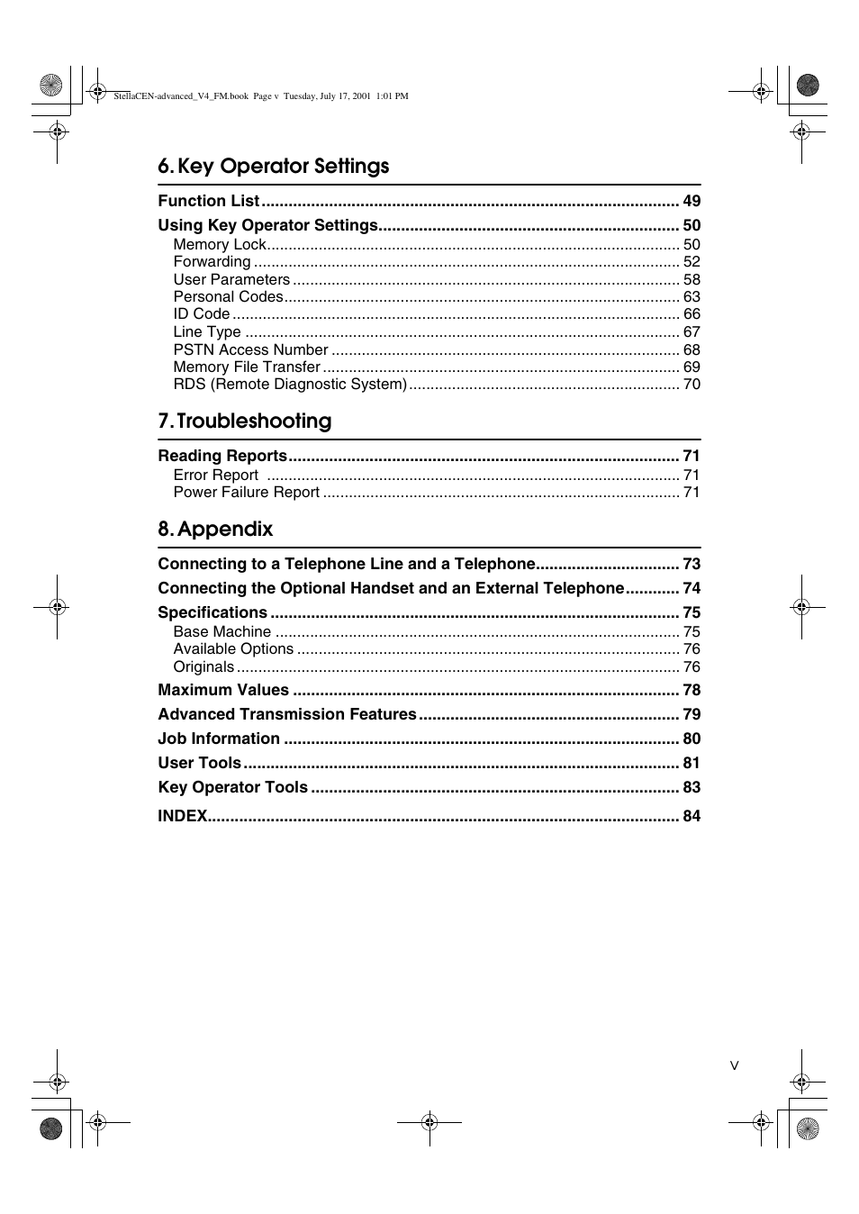 Key operator settings, Troubleshooting, Appendix | Dixon Aficio 1515 User Manual | Page 1029 / 1171