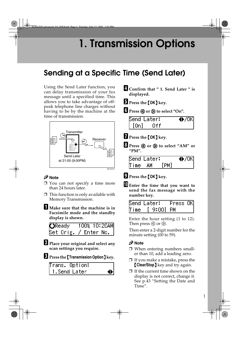 Transmission options, Sending at a specific time (send later) | Dixon Aficio 1515 User Manual | Page 1031 / 1171