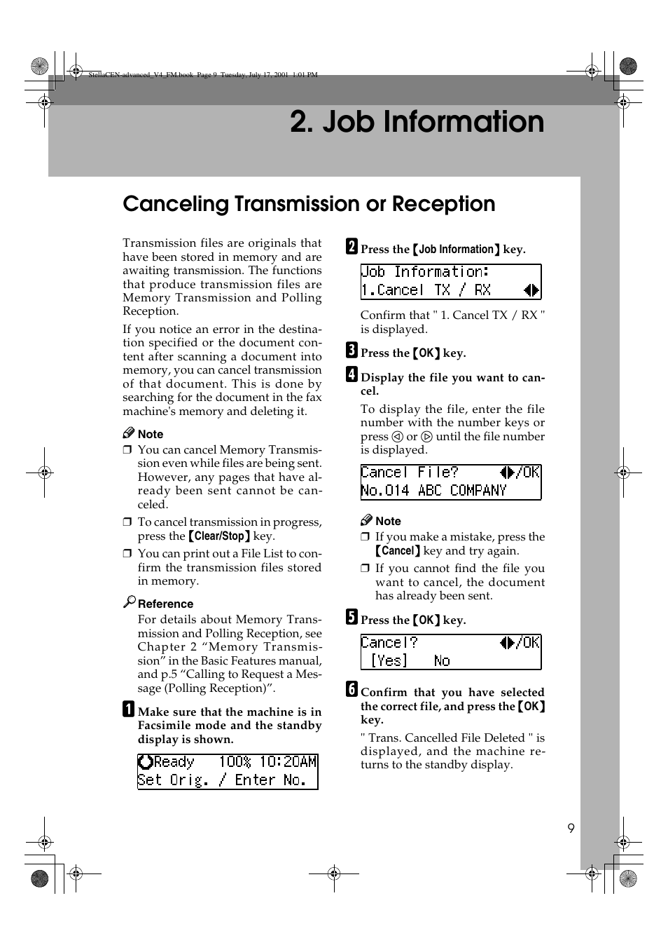 Job information, Canceling transmission or reception | Dixon Aficio 1515 User Manual | Page 1039 / 1171