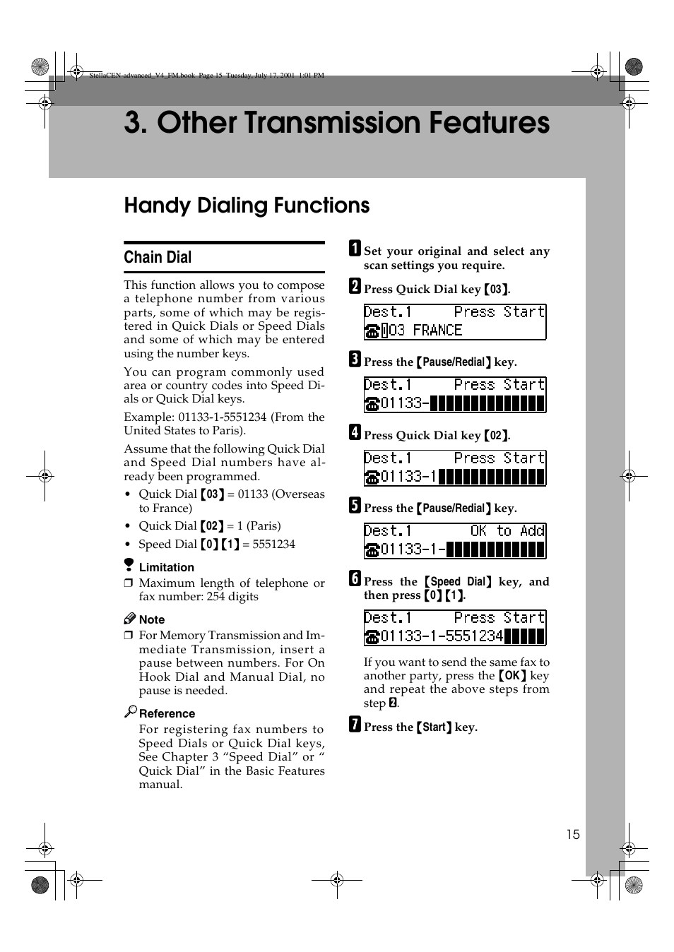 Other transmission features, Handy dialing functions, Chain dial | Dixon Aficio 1515 User Manual | Page 1045 / 1171