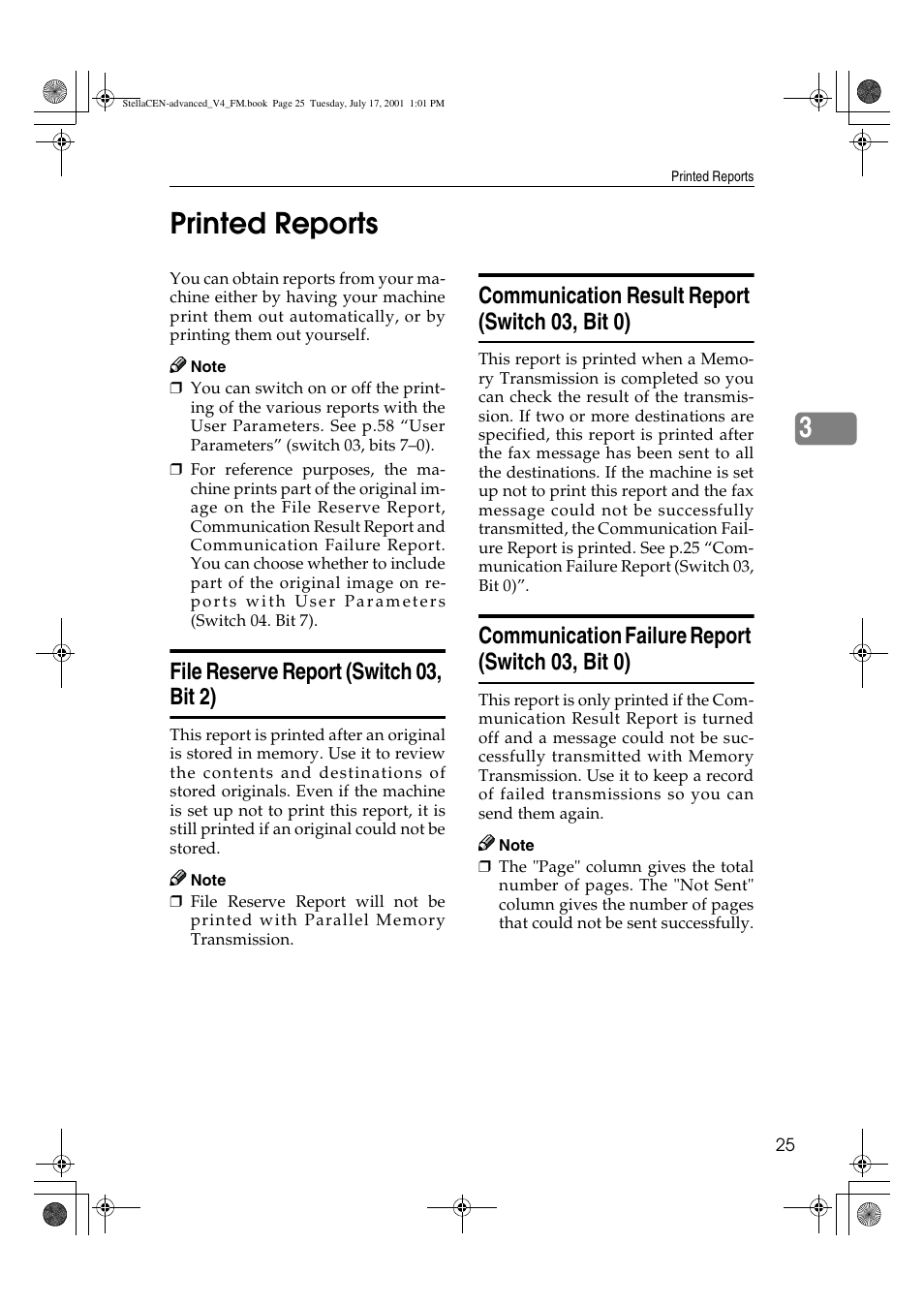Printed reports, 3printed reports, File reserve report (switch 03, bit 2) | Communication result report (switch 03, bit 0), Communication failure report (switch 03, bit 0) | Dixon Aficio 1515 User Manual | Page 1055 / 1171