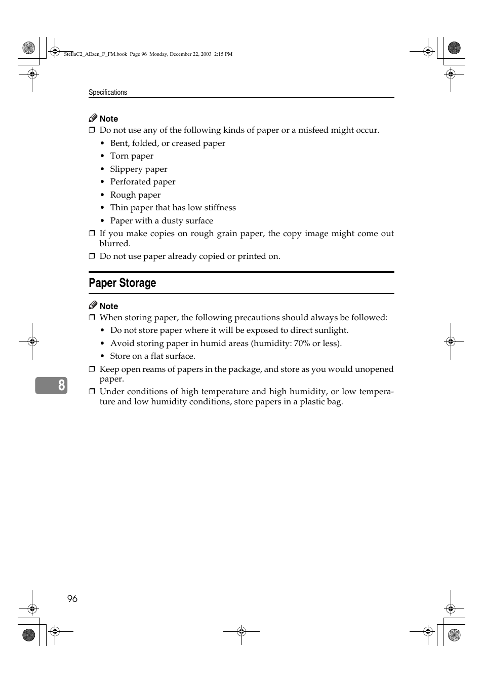 Paper storage | Dixon Aficio 1515 User Manual | Page 106 / 1171