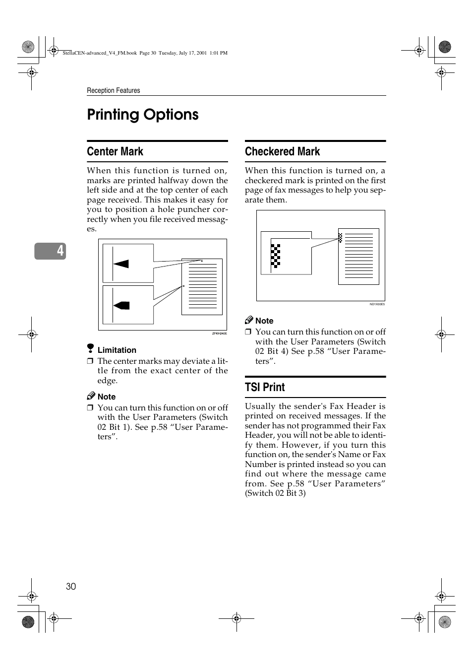 Printing options, 4printing options, Center mark | Checkered mark, Tsi print | Dixon Aficio 1515 User Manual | Page 1060 / 1171