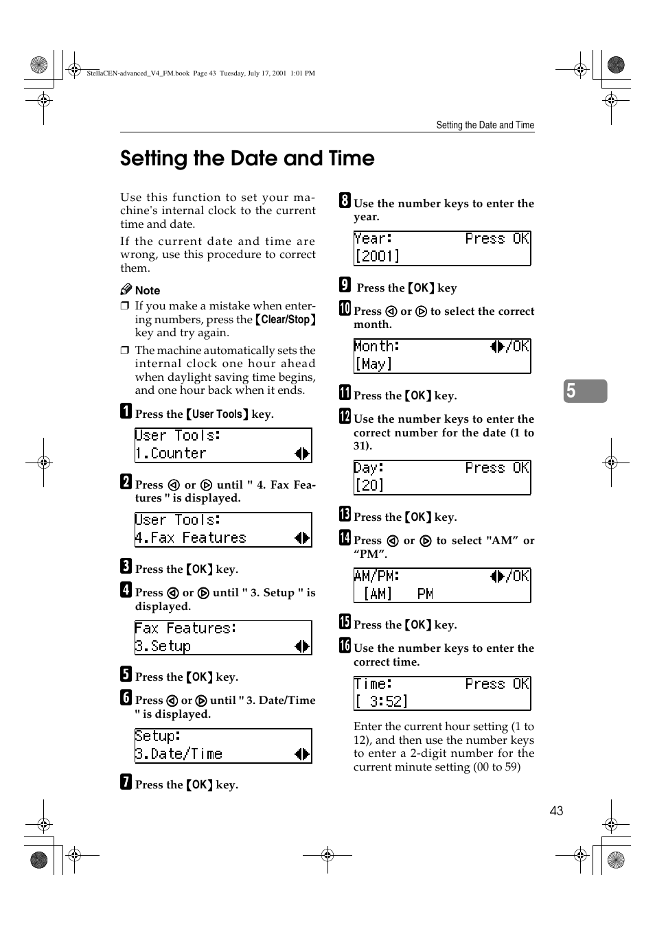 Setting the date and time, 5setting the date and time | Dixon Aficio 1515 User Manual | Page 1073 / 1171