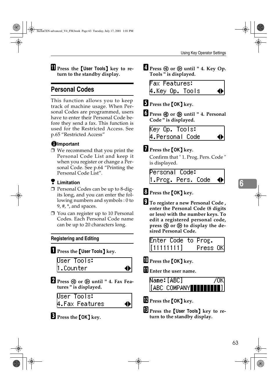 Personal codes | Dixon Aficio 1515 User Manual | Page 1093 / 1171