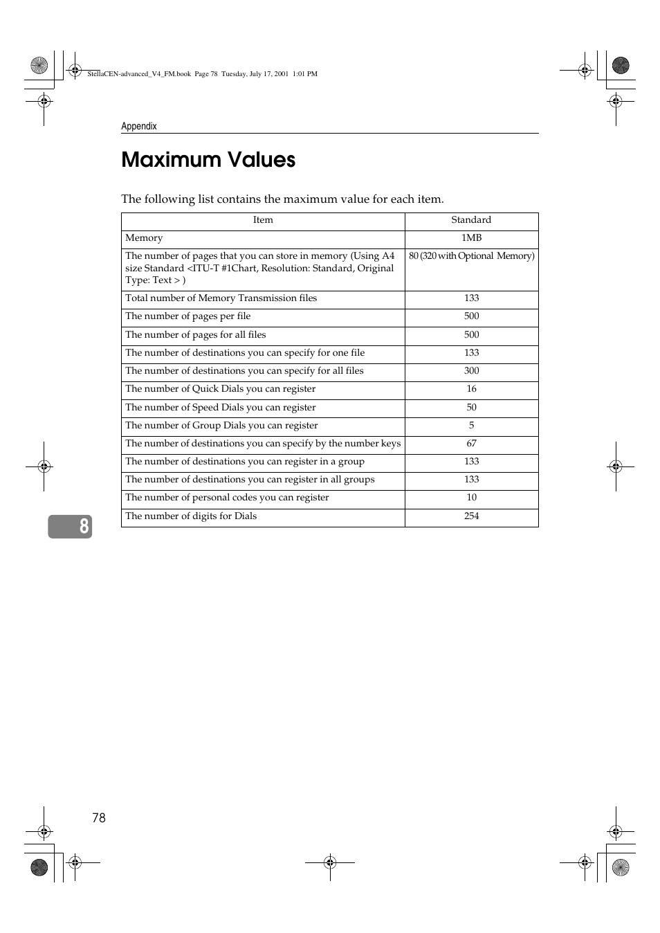 Maximum values, 8maximum values | Dixon Aficio 1515 User Manual | Page 1108 / 1171