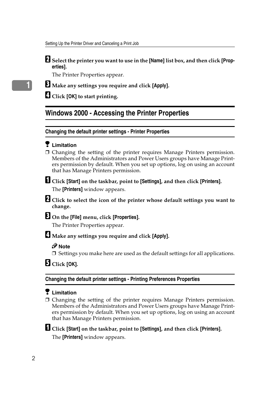 Windows 2000 - accessing the printer properties | Dixon Aficio 1515 User Manual | Page 1125 / 1171