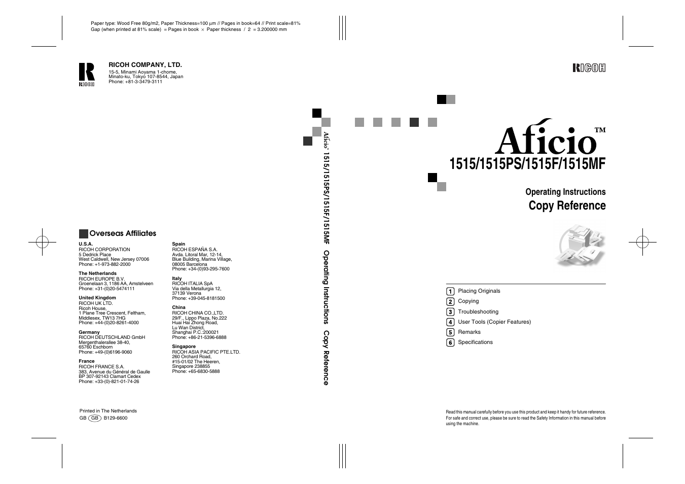 Copy reference, Operating instructions | Dixon Aficio 1515 User Manual | Page 113 / 1171