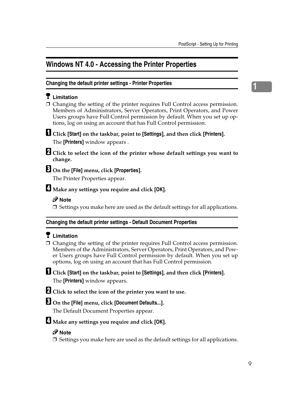 Windows nt 4.0 - accessing the printer properties | Dixon Aficio 1515 User Manual | Page 1132 / 1171