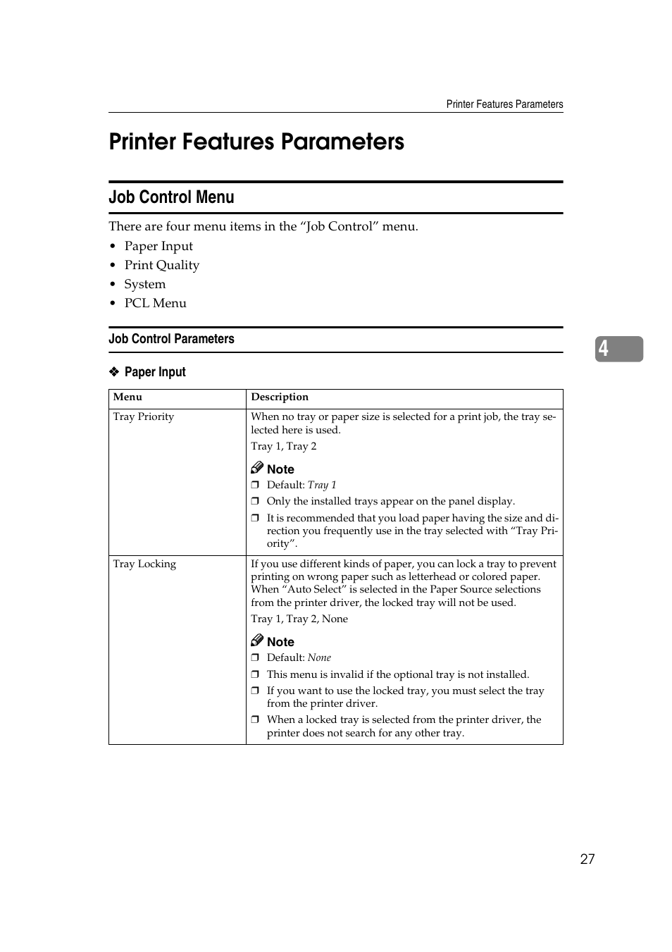 Printer features parameters, Job control menu, Job control parameters | 4printer features parameters | Dixon Aficio 1515 User Manual | Page 1150 / 1171