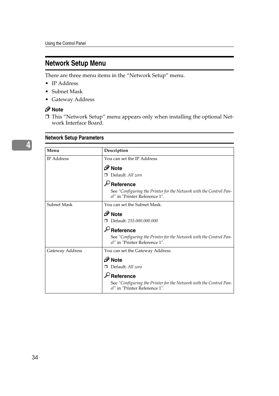 Network setup menu, Network setup parameters | Dixon Aficio 1515 User Manual | Page 1157 / 1171