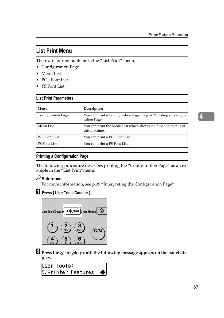 List print menu, List print parameters | Dixon Aficio 1515 User Manual | Page 1160 / 1171