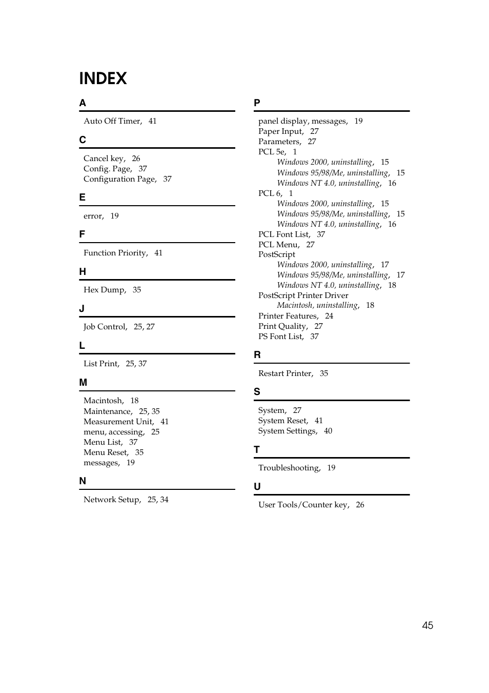 Index | Dixon Aficio 1515 User Manual | Page 1168 / 1171