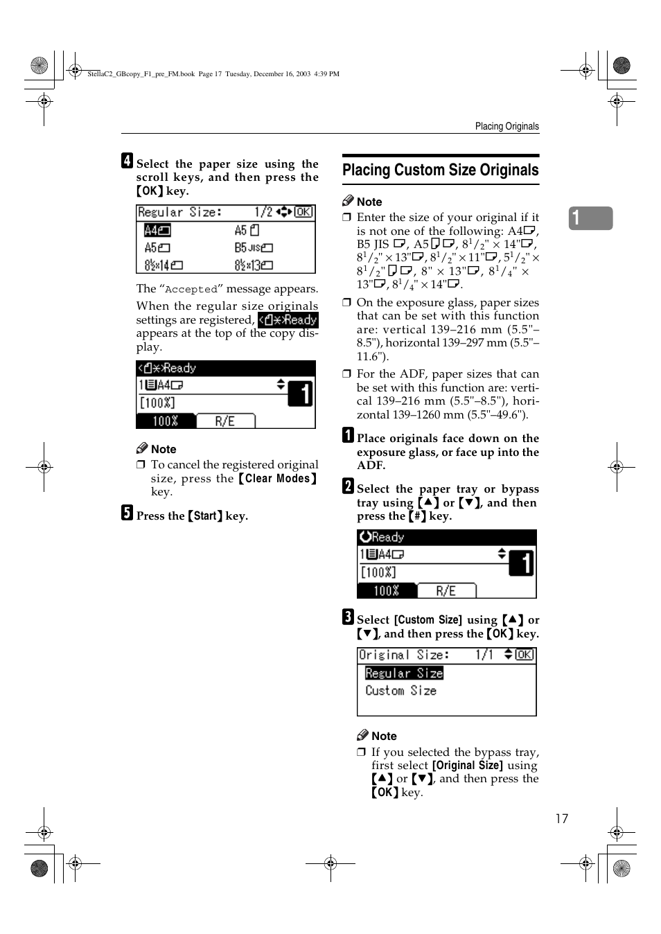 Placing custom size originals | Dixon Aficio 1515 User Manual | Page 135 / 1171