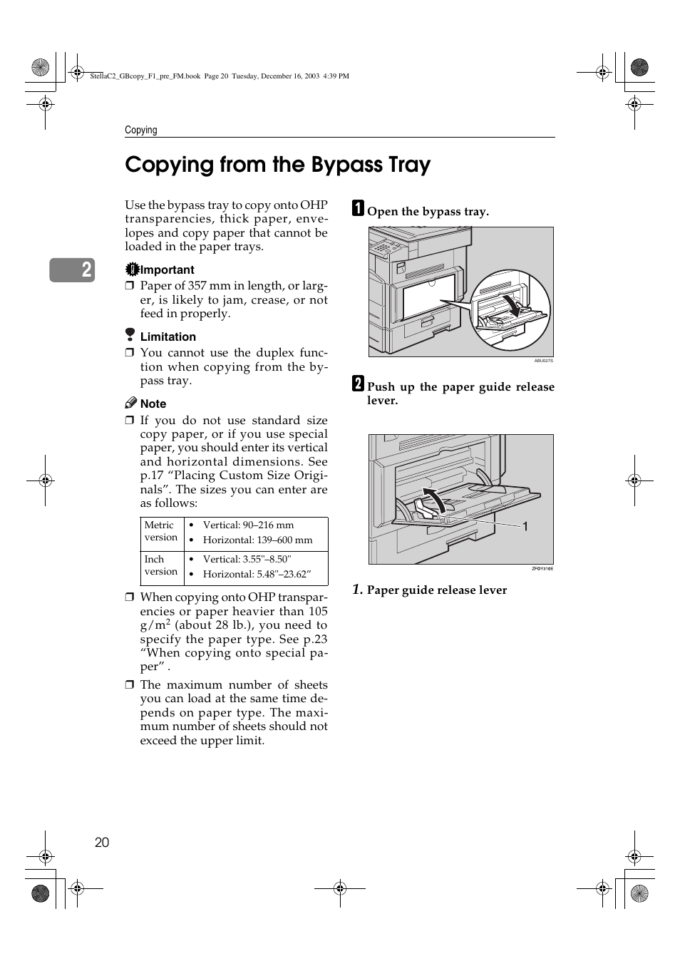 Copying from the bypass tray, 2copying from the bypass tray | Dixon Aficio 1515 User Manual | Page 138 / 1171