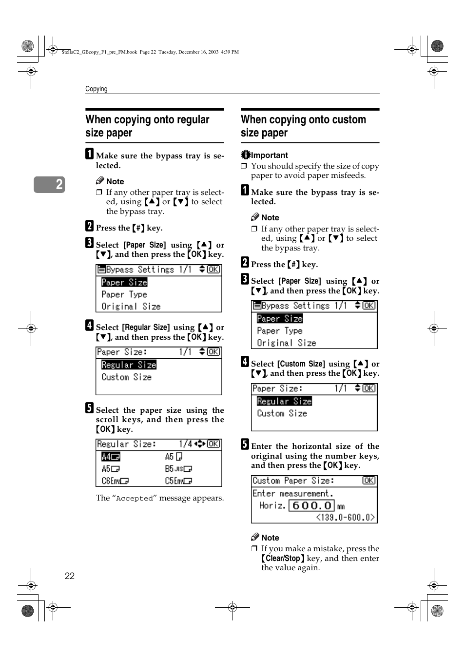 When copying onto regular size paper, When copying onto custom size paper | Dixon Aficio 1515 User Manual | Page 140 / 1171