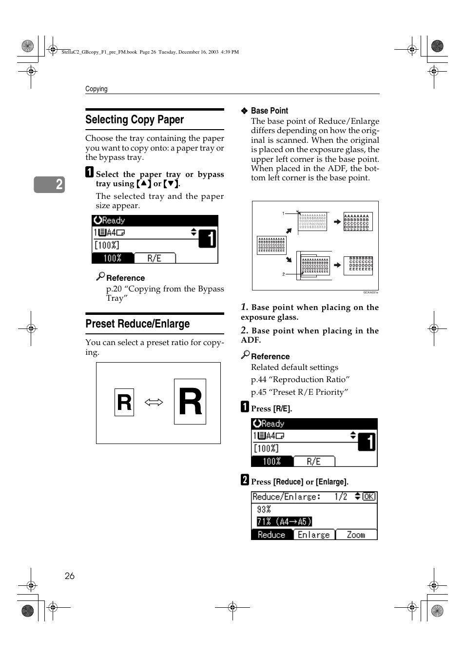 Selecting copy paper, Preset reduce/enlarge | Dixon Aficio 1515 User Manual | Page 144 / 1171