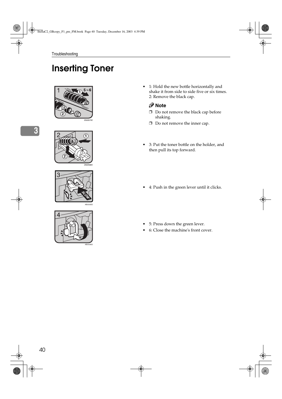 Inserting toner, 3inserting toner | Dixon Aficio 1515 User Manual | Page 158 / 1171