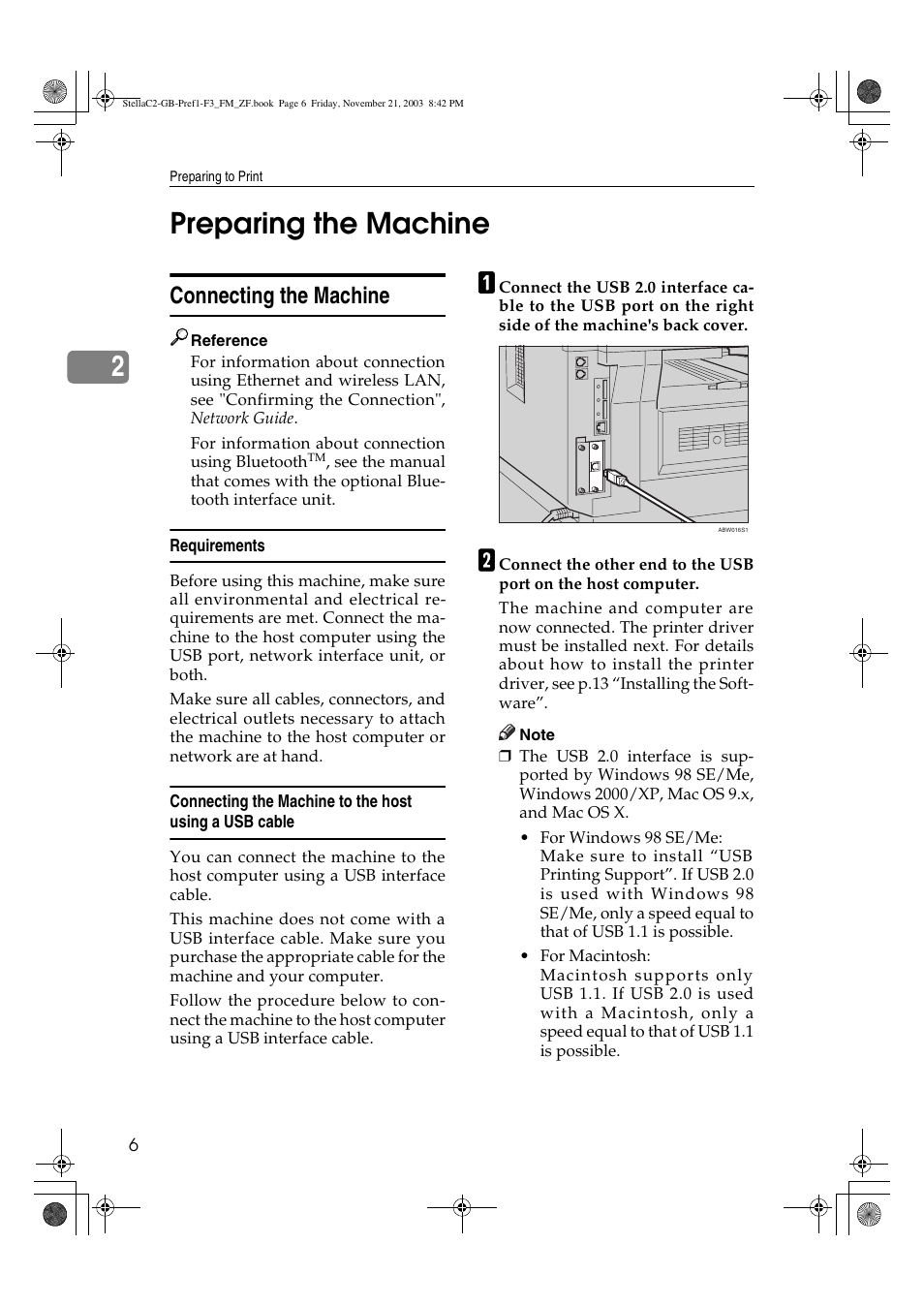 Preparing the machine, 2preparing the machine, Connecting the machine | Dixon Aficio 1515 User Manual | Page 192 / 1171