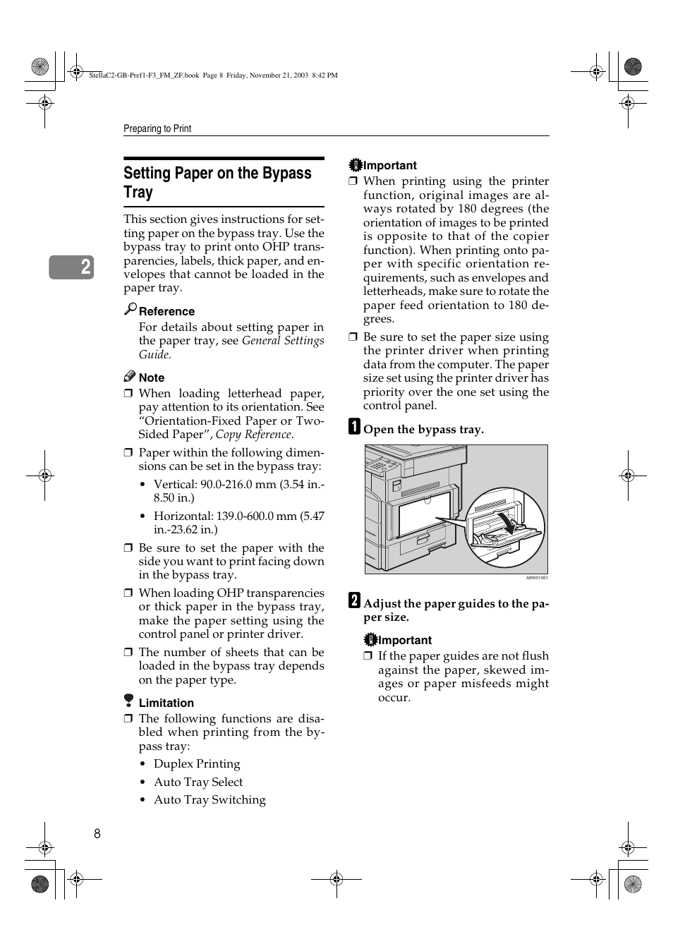 Setting paper on the bypass tray | Dixon Aficio 1515 User Manual | Page 194 / 1171