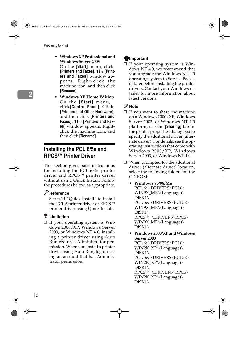 Installing the pcl 6/5e and rpcs™ printer driver | Dixon Aficio 1515 User Manual | Page 202 / 1171