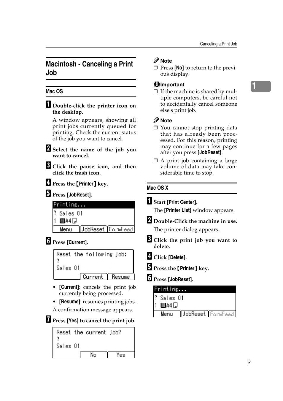 Macintosh - canceling a print job, Mac os, Mac os x | Dixon Aficio 1515 User Manual | Page 247 / 1171