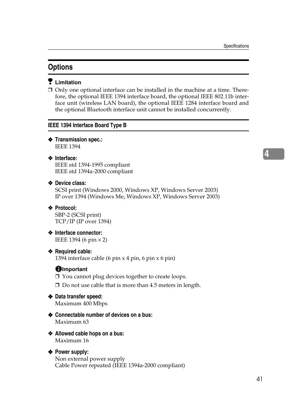 Options, Ieee 1394 interface board type b | Dixon Aficio 1515 User Manual | Page 279 / 1171