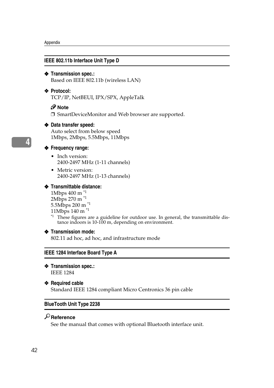 Ieee 802.11b interface unit type d, Ieee 1284 interface board type a, Bluetooth unit type 2238 | Dixon Aficio 1515 User Manual | Page 280 / 1171