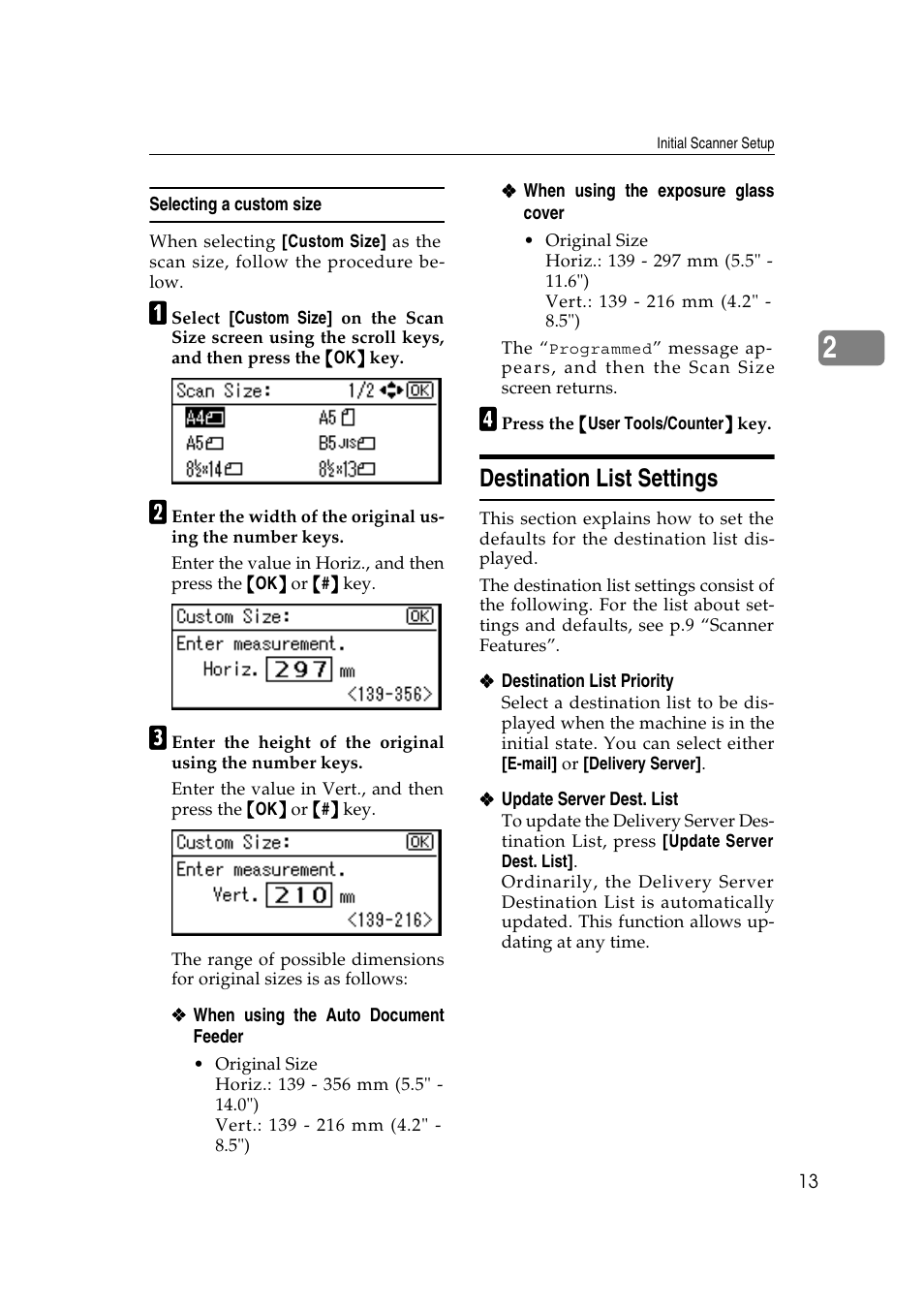 Selecting a custom size, Destination list settings | Dixon Aficio 1515 User Manual | Page 303 / 1171