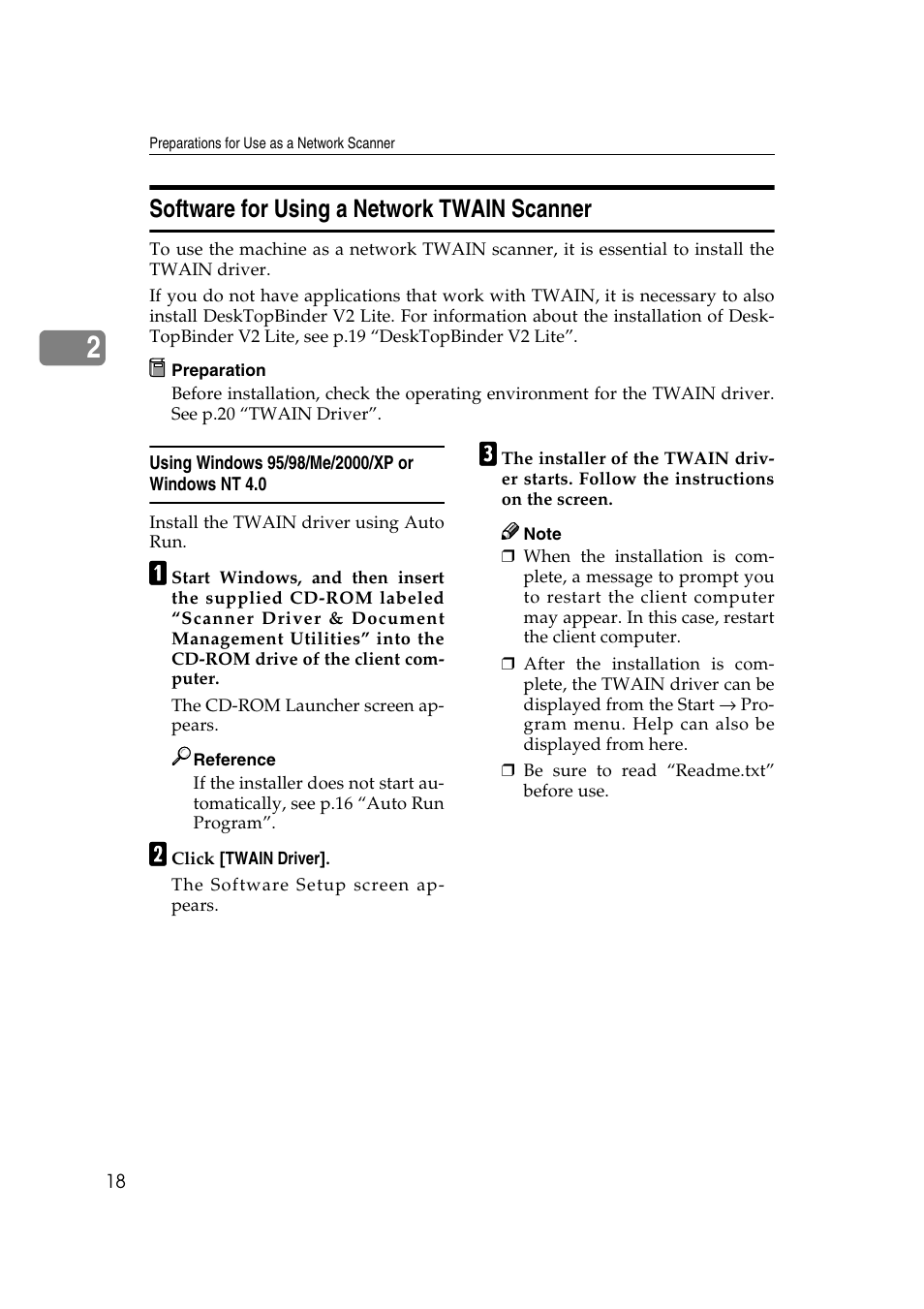 Software for using a network twain scanner, Using windows 95/98/me/2000/xp or windows nt 4.0 | Dixon Aficio 1515 User Manual | Page 308 / 1171