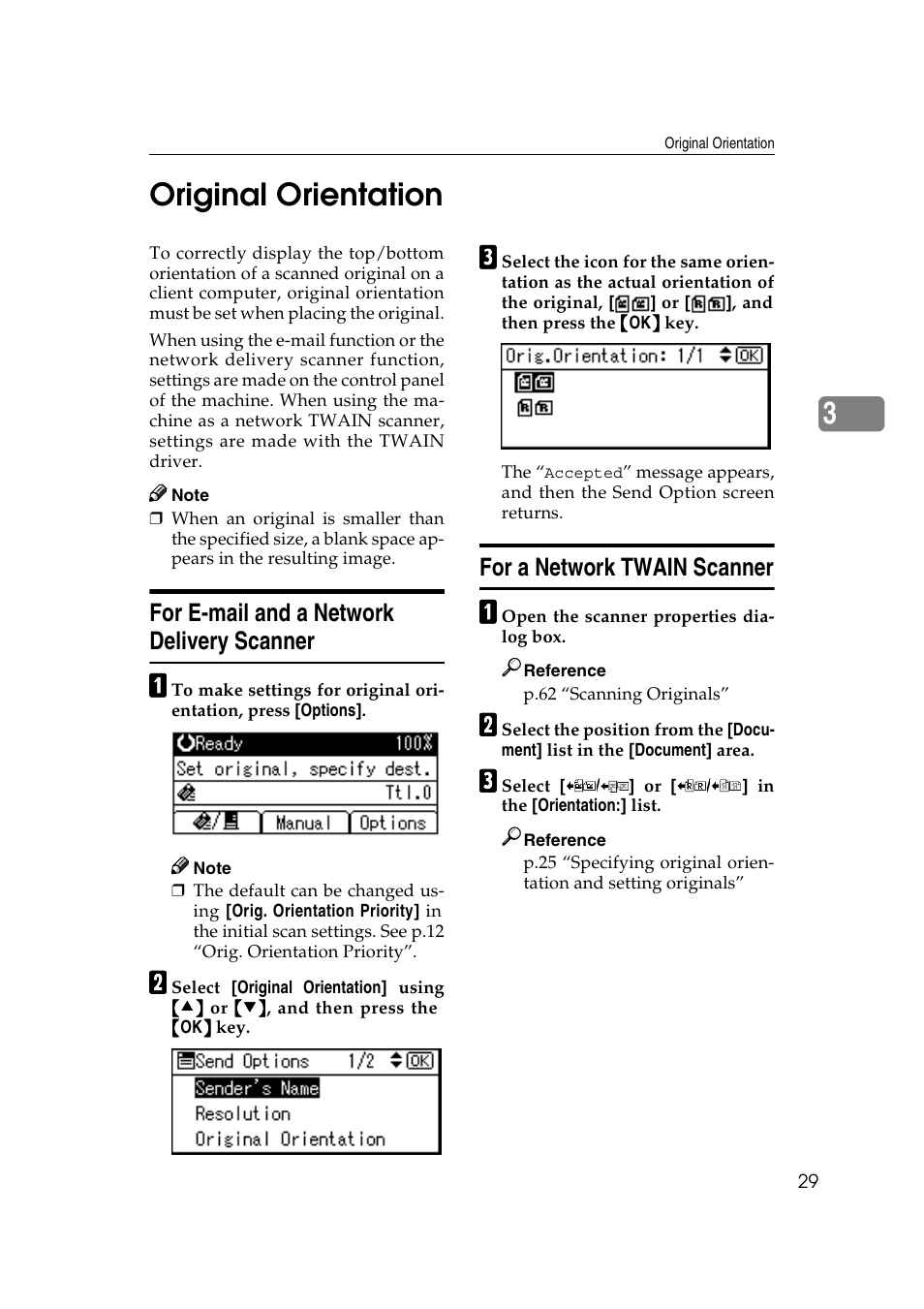 Original orientation, For e-mail and a network delivery scanner, For a network twain scanner | 3original orientation | Dixon Aficio 1515 User Manual | Page 319 / 1171