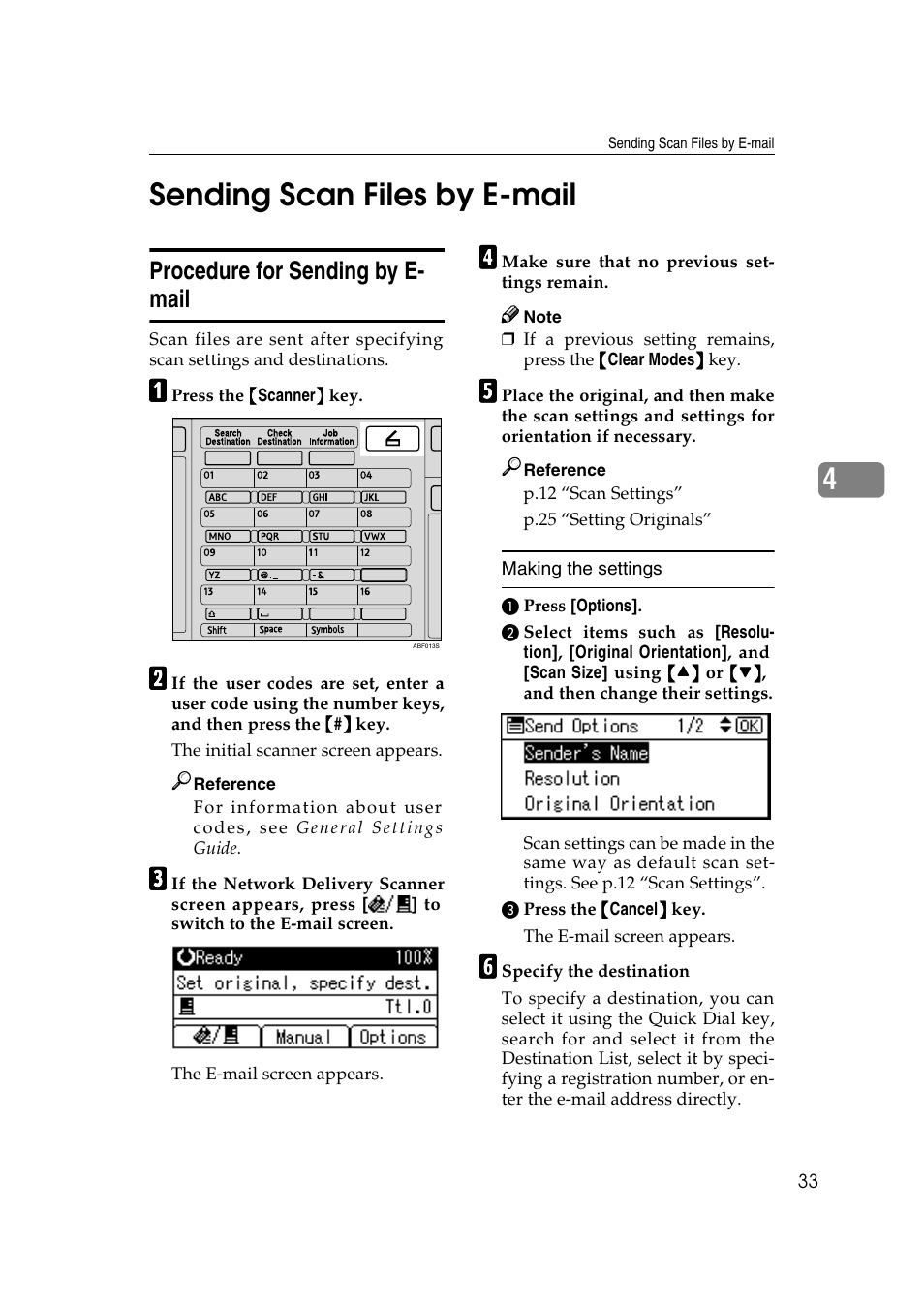 Sending scan files by e-mail, Procedure for sending by e- mail, 4sending scan files by e-mail | Dixon Aficio 1515 User Manual | Page 323 / 1171