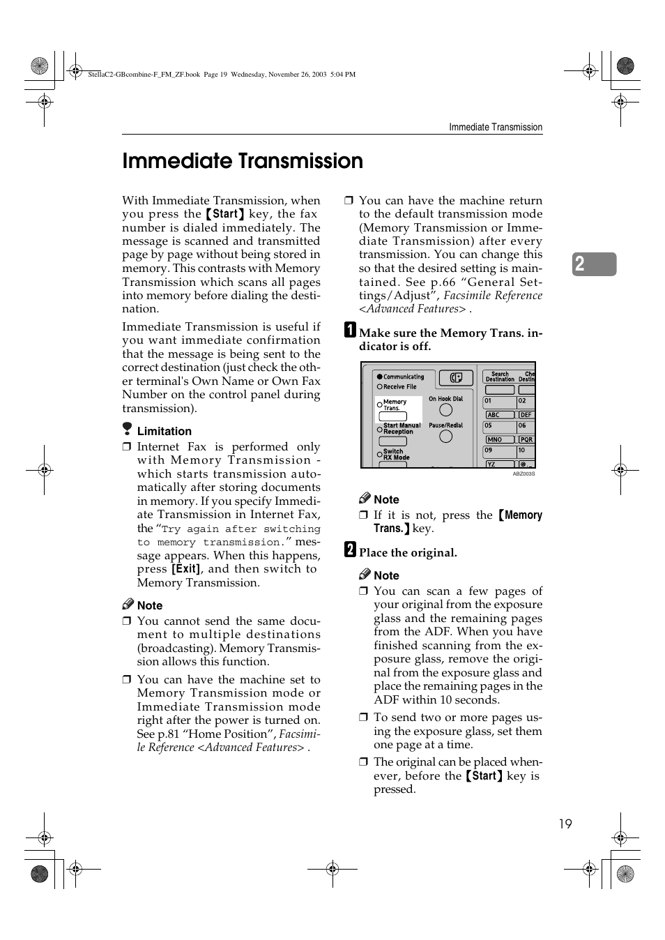 Immediate transmission, 2immediate transmission | Dixon Aficio 1515 User Manual | Page 391 / 1171