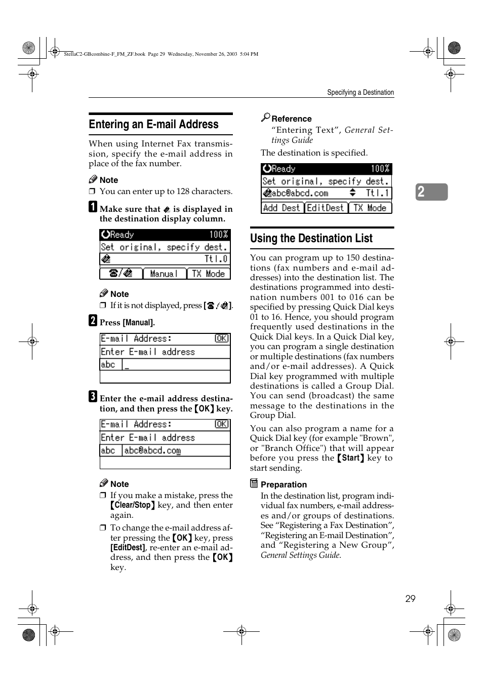 Entering an e-mail address, Using the destination list | Dixon Aficio 1515 User Manual | Page 401 / 1171