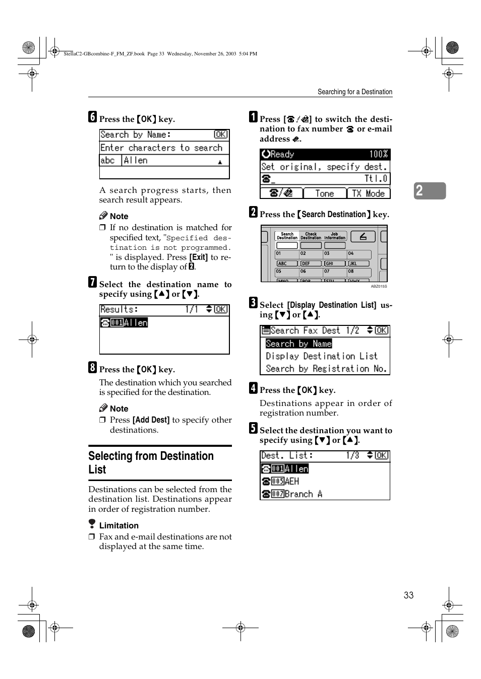Selecting from destination list | Dixon Aficio 1515 User Manual | Page 405 / 1171