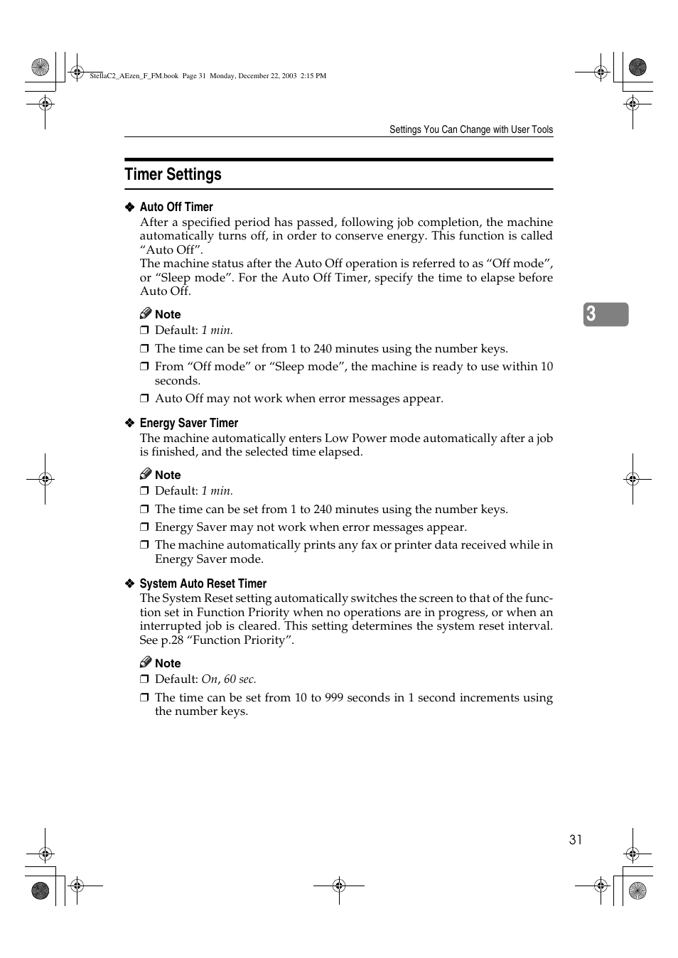 Timer settings | Dixon Aficio 1515 User Manual | Page 41 / 1171