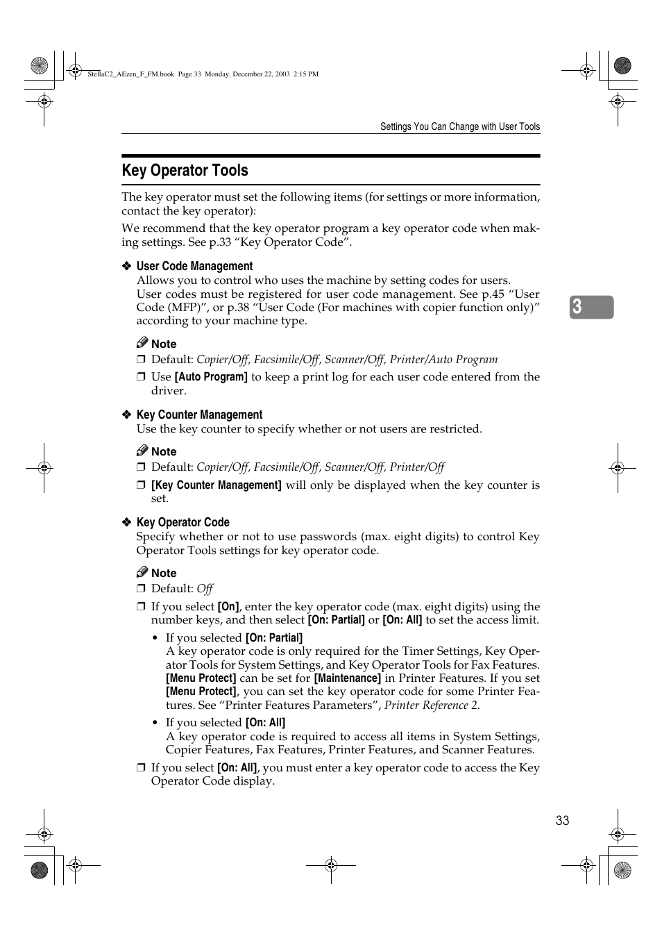 Key operator tools | Dixon Aficio 1515 User Manual | Page 43 / 1171