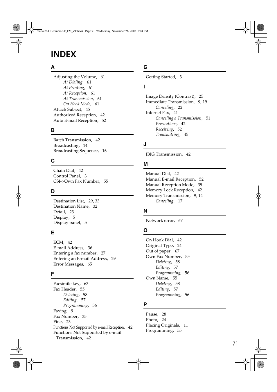 Index | Dixon Aficio 1515 User Manual | Page 443 / 1171