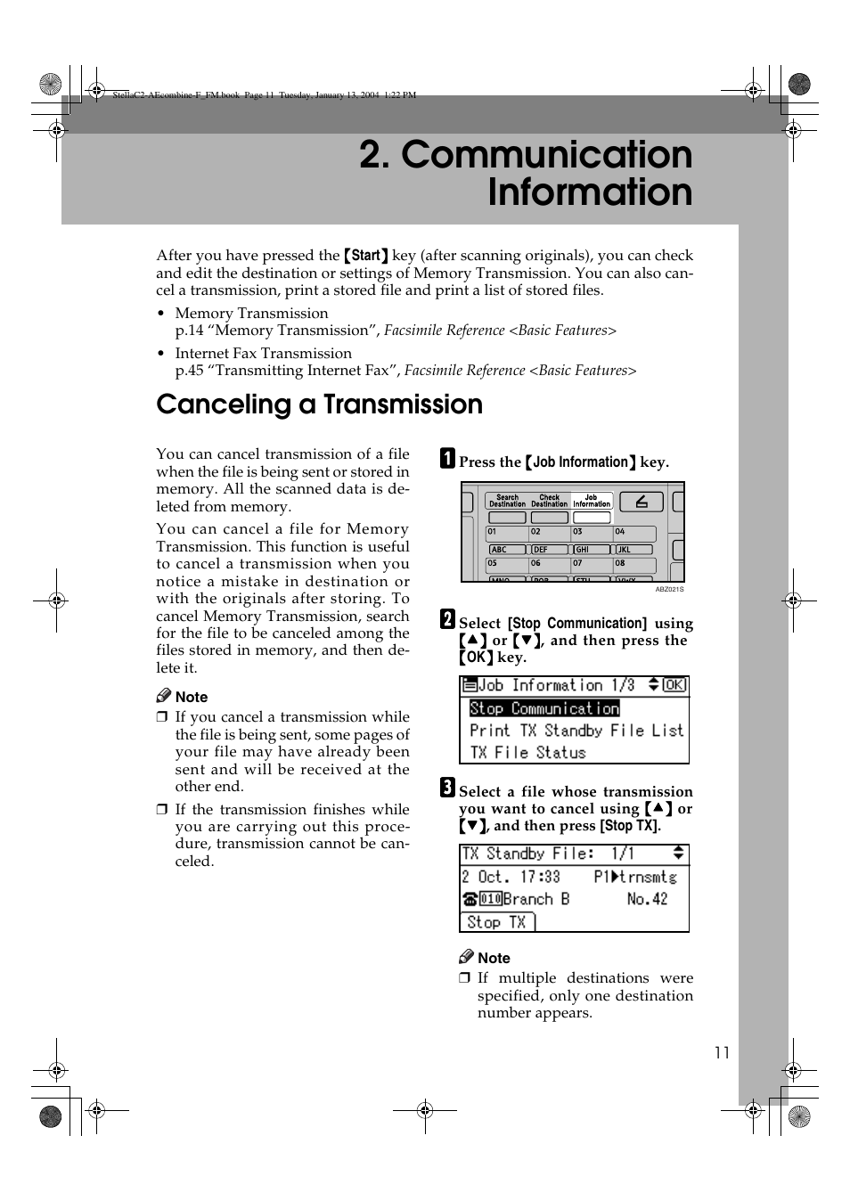 Communication information, Canceling a transmission | Dixon Aficio 1515 User Manual | Page 465 / 1171