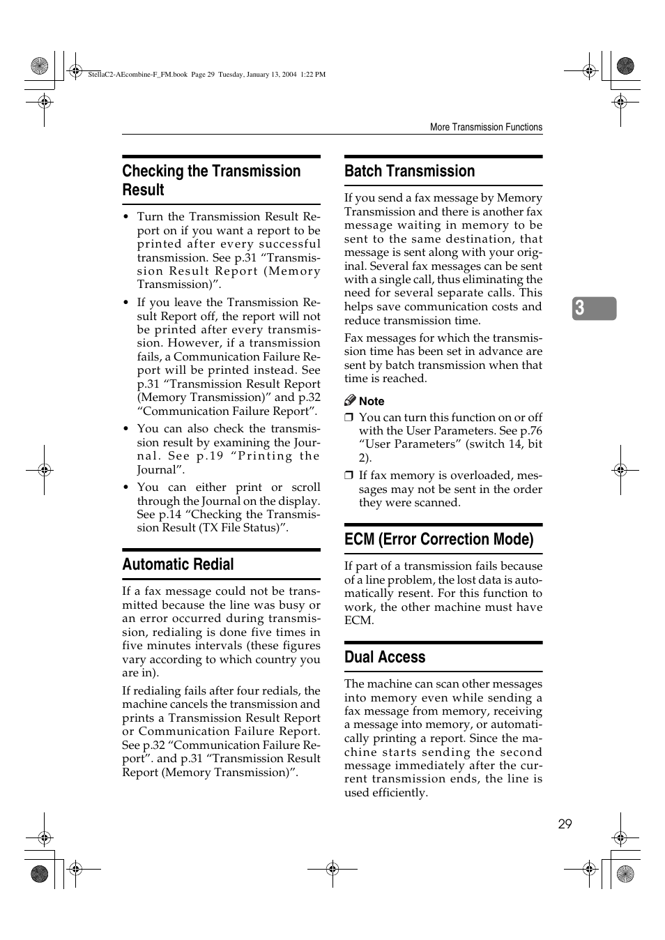Checking the transmission result, Automatic redial, Batch transmission | Ecm (error correction mode), Dual access | Dixon Aficio 1515 User Manual | Page 483 / 1171