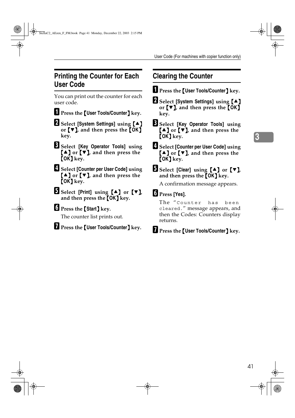 Printing the counter for each user code, Clearing the counter | Dixon Aficio 1515 User Manual | Page 51 / 1171