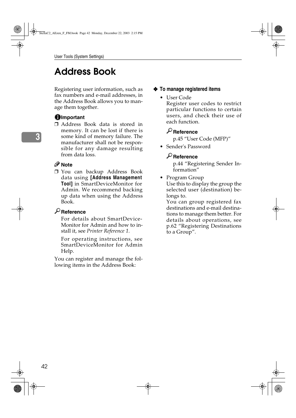 Address book, 3address book | Dixon Aficio 1515 User Manual | Page 52 / 1171