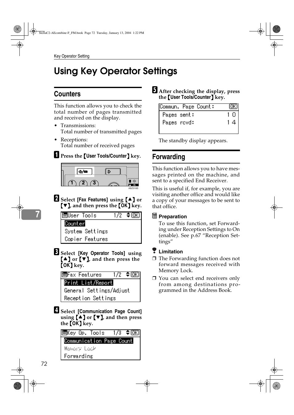 Using key operator settings, 7using key operator settings, Counters | Forwarding | Dixon Aficio 1515 User Manual | Page 526 / 1171