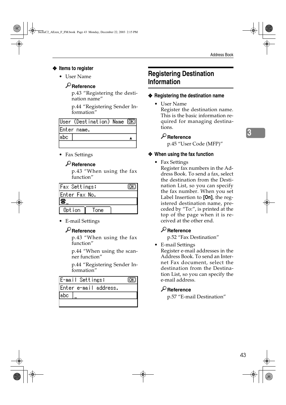 Registering destination information | Dixon Aficio 1515 User Manual | Page 53 / 1171