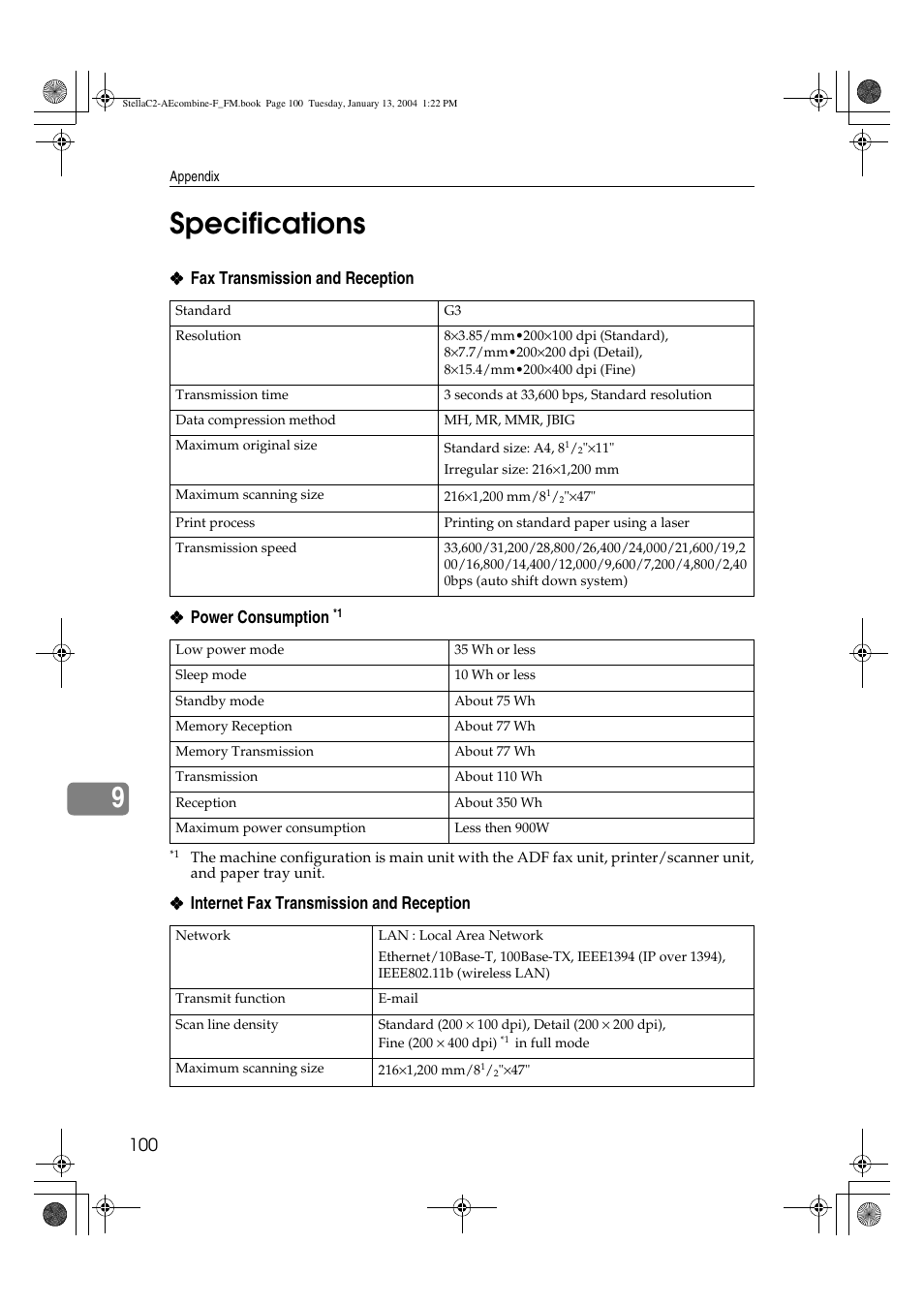 Specifications, 9specifications | Dixon Aficio 1515 User Manual | Page 554 / 1171