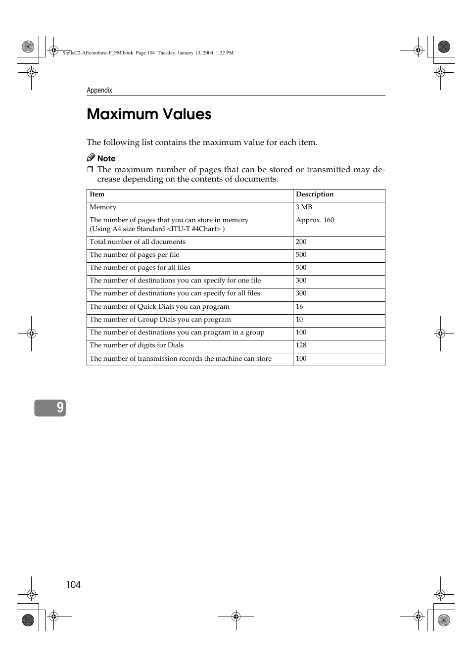 Maximum values, 9maximum values | Dixon Aficio 1515 User Manual | Page 558 / 1171
