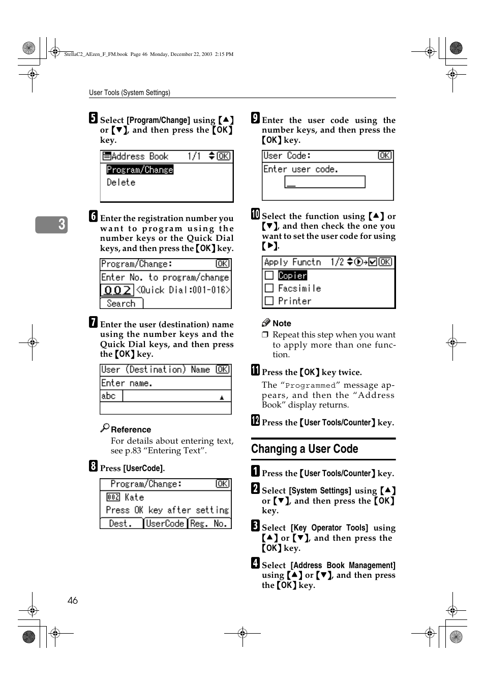 Changing a user code | Dixon Aficio 1515 User Manual | Page 56 / 1171
