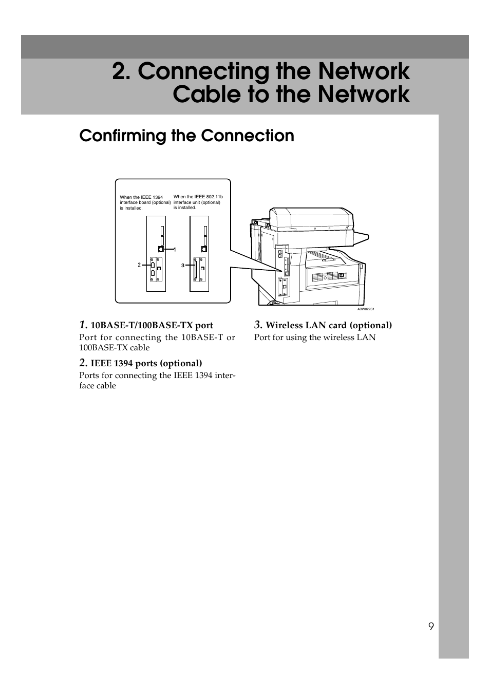  connecting the network cable to the network, Confirming the connection, Connecting the network cable to the network | Dixon Aficio 1515 User Manual | Page 579 / 1171