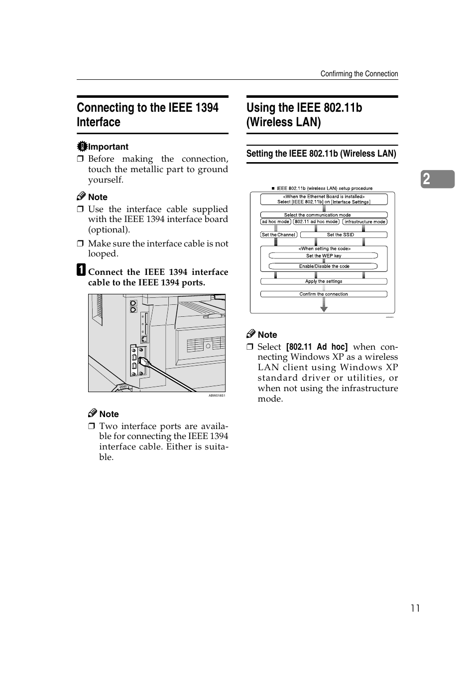 Connecting to the ieee 1394 interface, Using the ieee 802.11b (wireless lan), Setting the ieee 802.11b (wireless lan) | Dixon Aficio 1515 User Manual | Page 581 / 1171